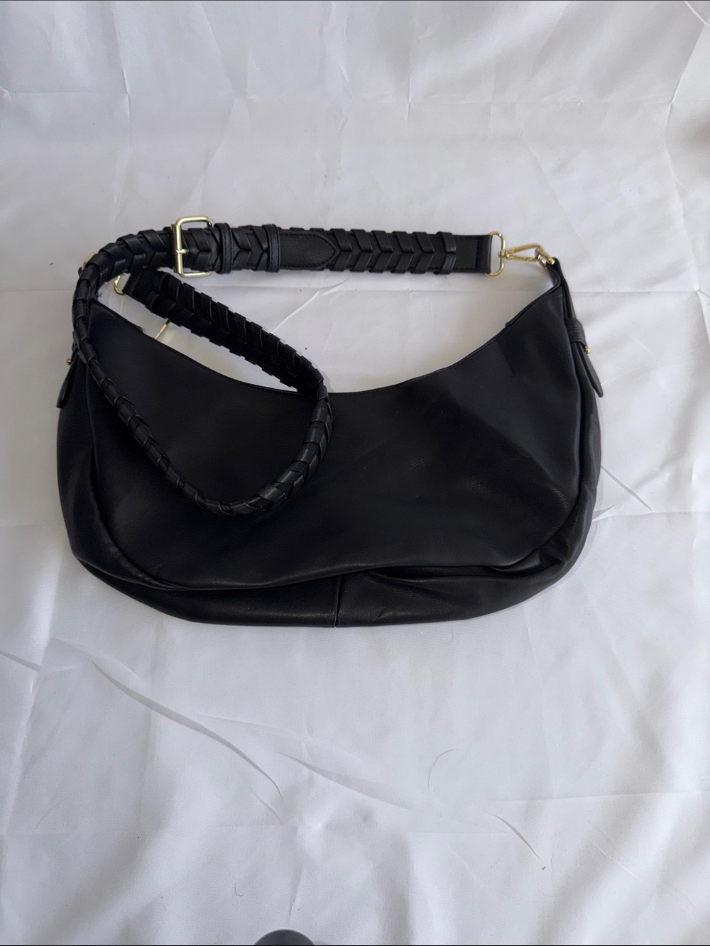Jules Kae "Zola" Black Vegan Leather Crescent Crossbody Hobo Bag